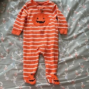 Child of Mine Orange and White Striped Pumpkin Footie